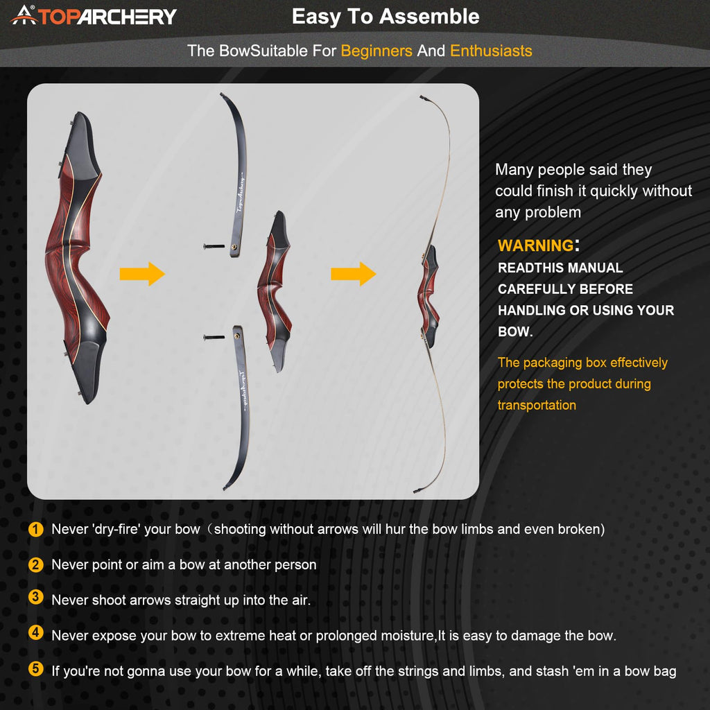 TOPARCHERY Archery 60" Takedown Hunting Recurve Bow and Arrow Set for Adults Practice Competition Longbow Kit with 6pcs Fiberglass Arrows Right Hand Black (50.00)