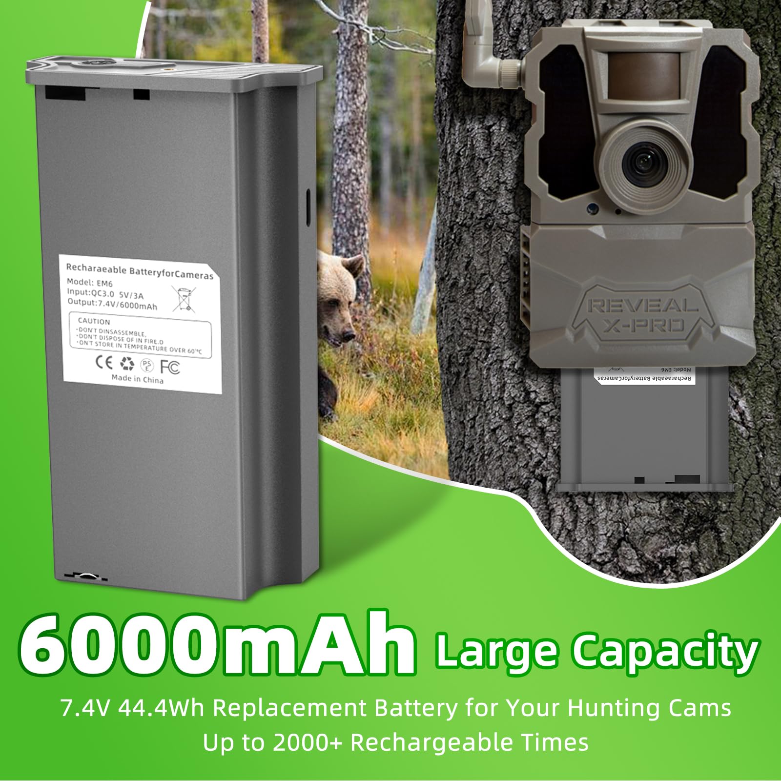 SAPBJ 2-Pack Battery for Tactacam Reveal 3.0, 2.0, Reveal X, XB, X Pro, SK Trail Camera Battery Replacement, Compatible with Tactacam Lipo Lithium Rechargeable Cartridge—Supports Solar Charging