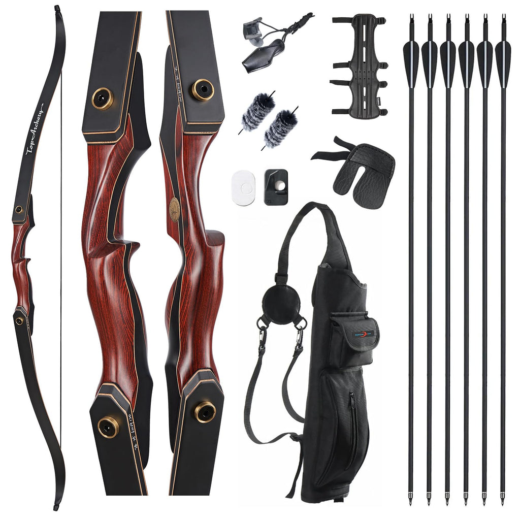 TOPARCHERY Archery 60" Takedown Hunting Recurve Bow and Arrow Set for Adults Practice Competition Longbow Kit with 6pcs Fiberglass Arrows Right Hand Black (50.00)