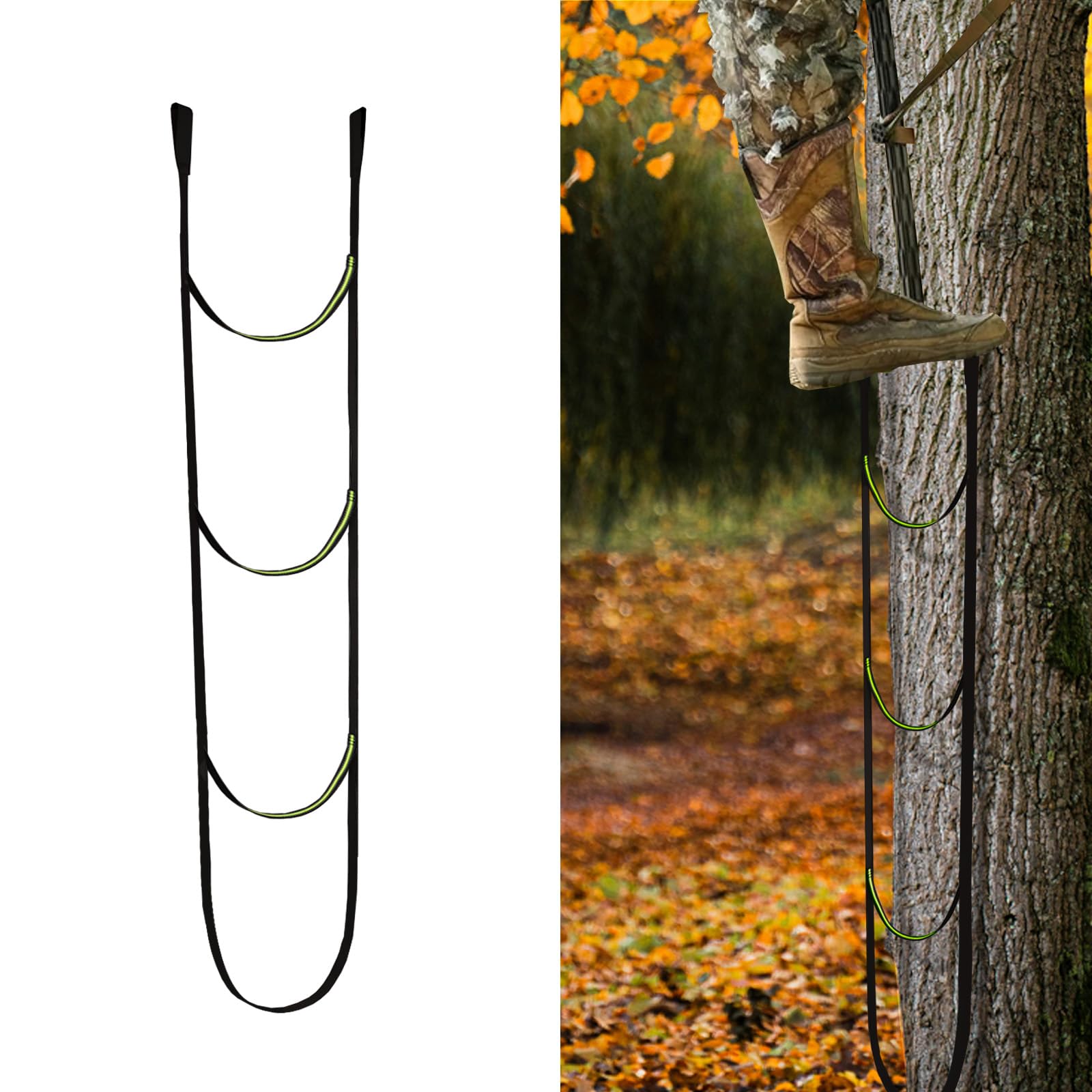 Highwild 3 Step Climbing Stick Aider for Hunting - Heavy Duty 600Lbs Strength Climbing Steps - Webbing Rope Ladder for Outdoor Climbing