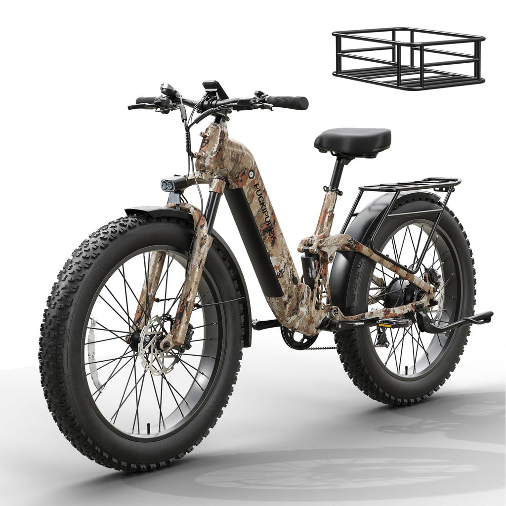 PUCKIPUPPY Electric Bike for Adult with 48V 20AH Battery and 960W Motor, 80 Miles Range, Electric Mountain Bike with 26" Fat Tire, for City and Mountain Road, 28MPH Ebike, Camouflage, Boxer ST