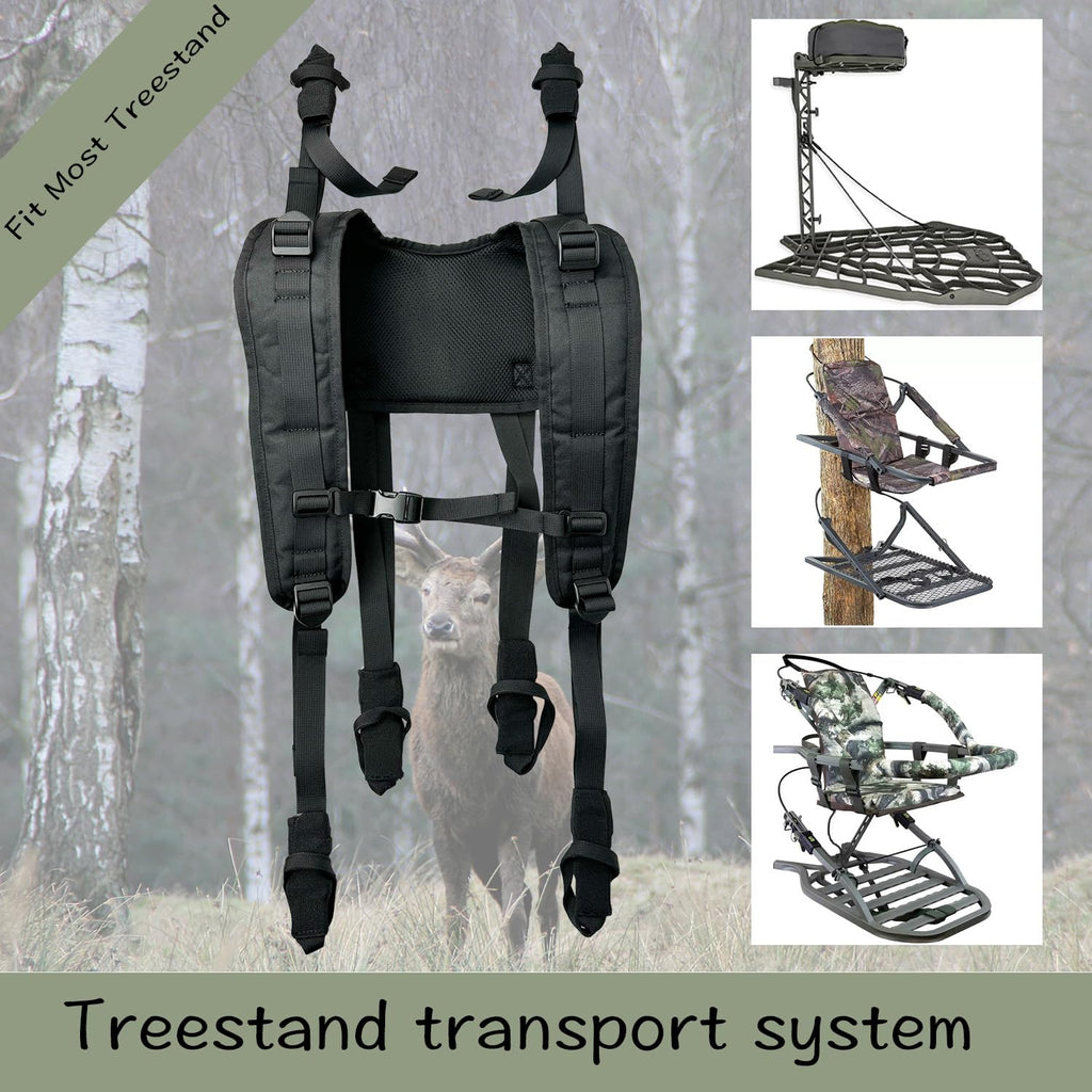 bssiwbepon Tree Stand Backpack Straps Treestand Transport System Lightweight Universal Climber Carrier Shoulder System Comfortable Deer Hunting Climbing Carrying Pack Fits Most Tree Stands Black