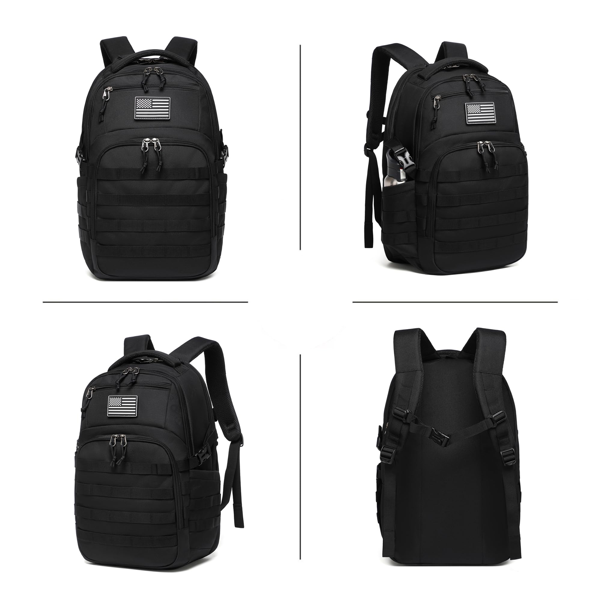 Wotony Military tactical backpack, backpack for men black small tactical assault bag (Black, 18.5 inch)