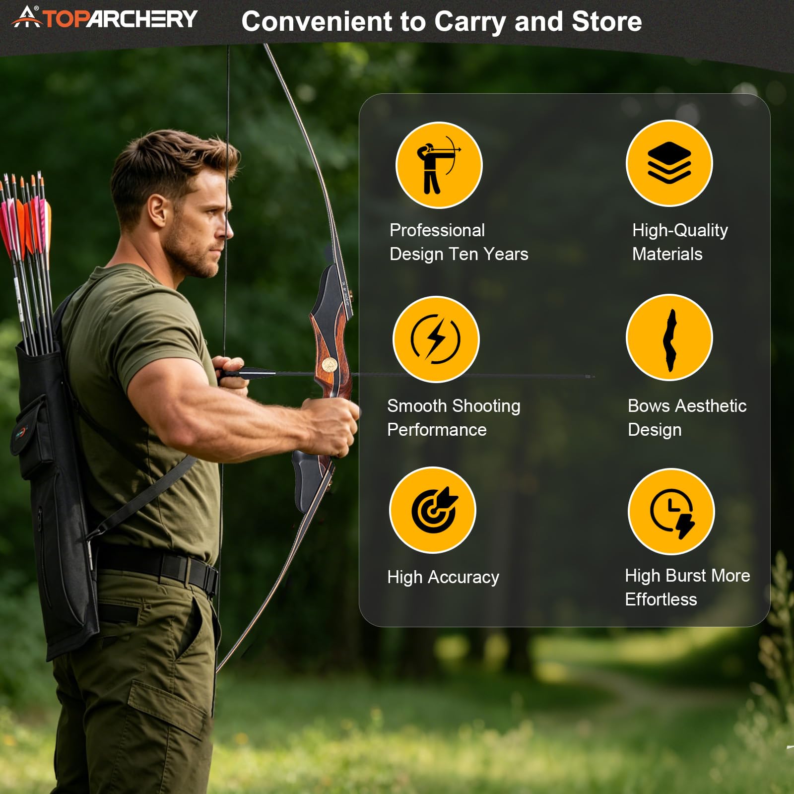 TOPARCHERY Archery 60" Takedown Hunting Recurve Bow and Arrow Set for Adults Practice Competition Longbow Kit with 6pcs Fiberglass Arrows Right Hand Black (50.00)