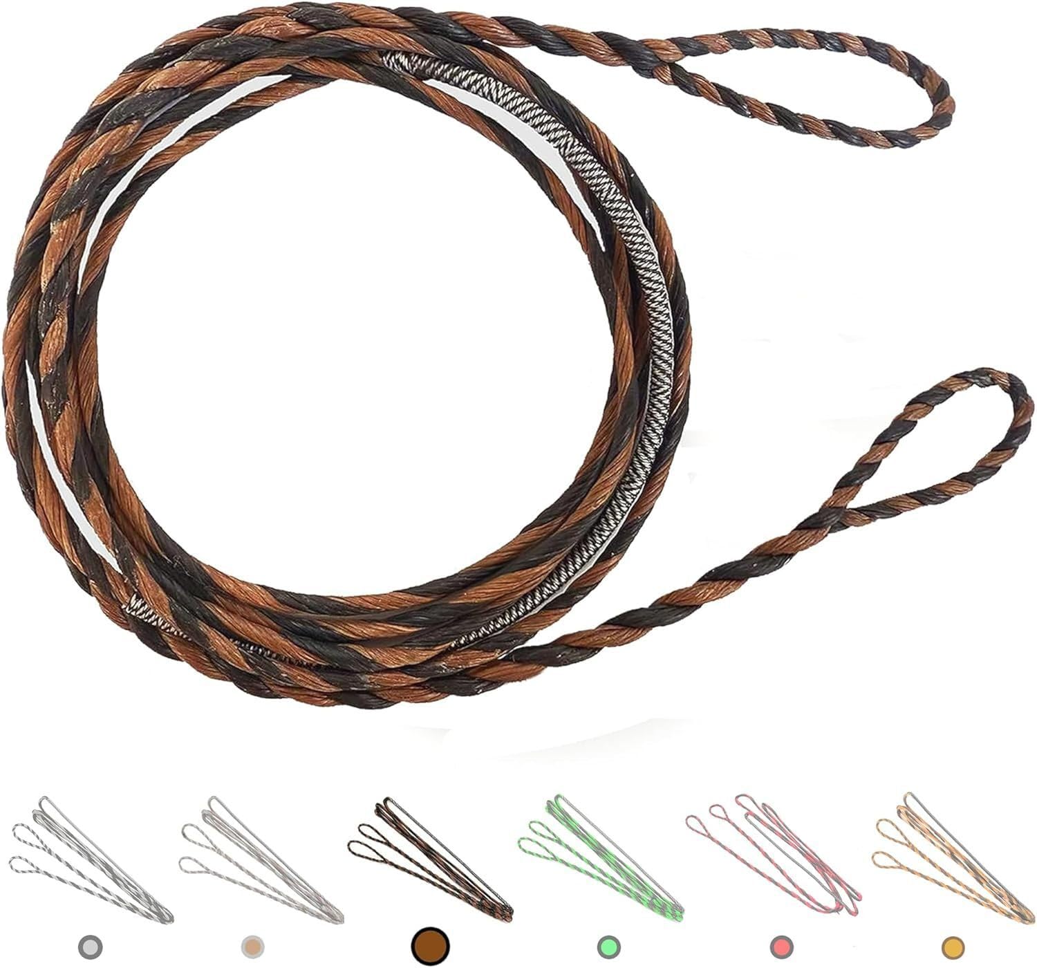 Deerseeker Flemish D97 Bow String Handmade Twist Bowstring 16 Strands 54-70in Fast Flight for Traditional Longbow Recurve Bow Replacement Archery Accessories (Brown+Black, AMO 64"(Actual Length 60"))