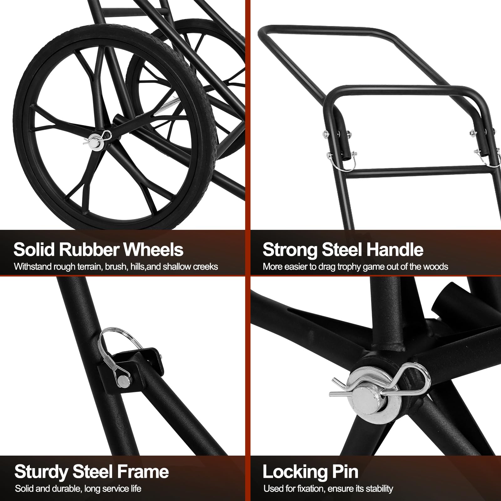 Deer Cart, 500 LBS Folding Deer Game Cart Hauler with 17'' Big Wheels, Heavy-Duty Metal Frame, Ergonomic Handle, Hunting, Camping, Fishing & Hiking