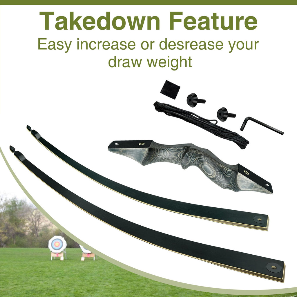 Black Hunter Takedown Longbow, GLURAK 60" Wooden Archery Bow Hunting Bow - Right Hand Bow for Beginner Training Practice, 60lb