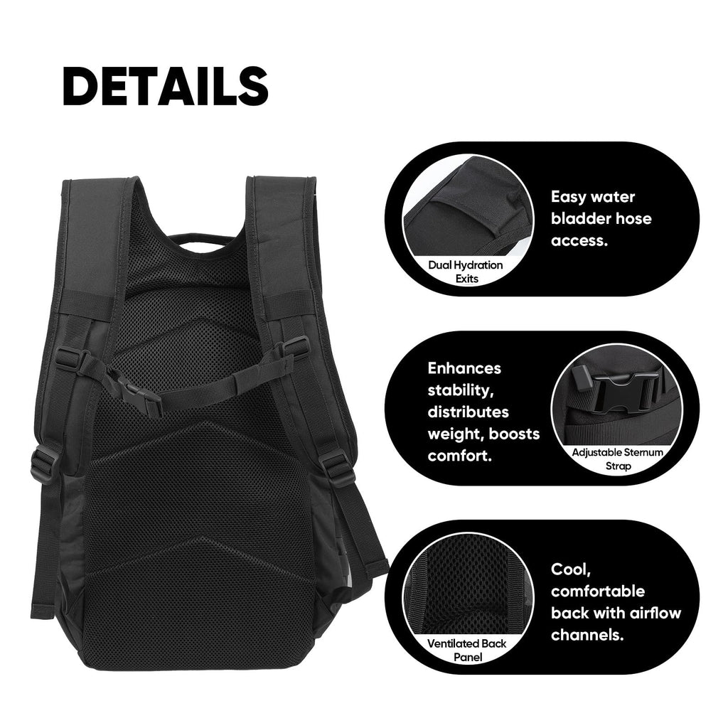 Fortune Edge 35L Tactical Backpack for Men, MOLLE Military Bug Out Bag, Waterproof Rucksack for Hiking with Hydration Port Black