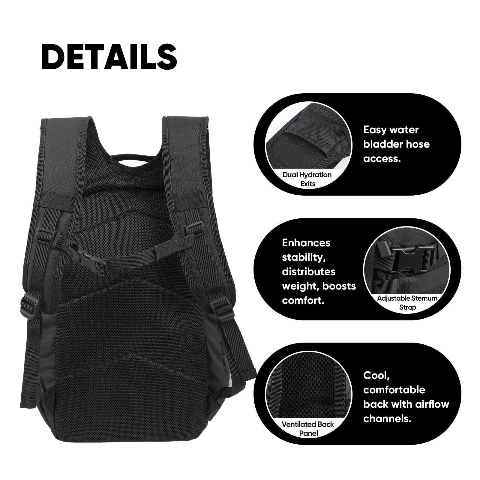 Fortune Edge 35L Tactical Backpack for Men, MOLLE Military Bug Out Bag, Waterproof Rucksack for Hiking with Hydration Port Black