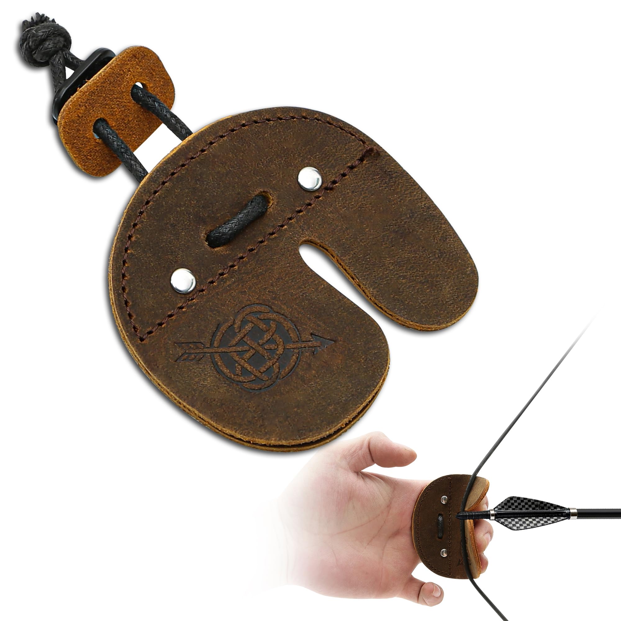 Archery Finger Tab Genuine Leather, Upgraded Recurve Bow Finger Guard with Adjustable Metal Buckle — Prevents Slipping, Ideal for Target Shooting (Left Handed)