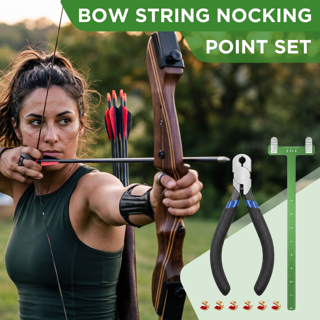 Zonon Bow String Nocking Points Pliers Strings Knock Set T Shape Bow Square Ruler Nocking Buckle Pliers Recurve Turning Kit Archery (Green)