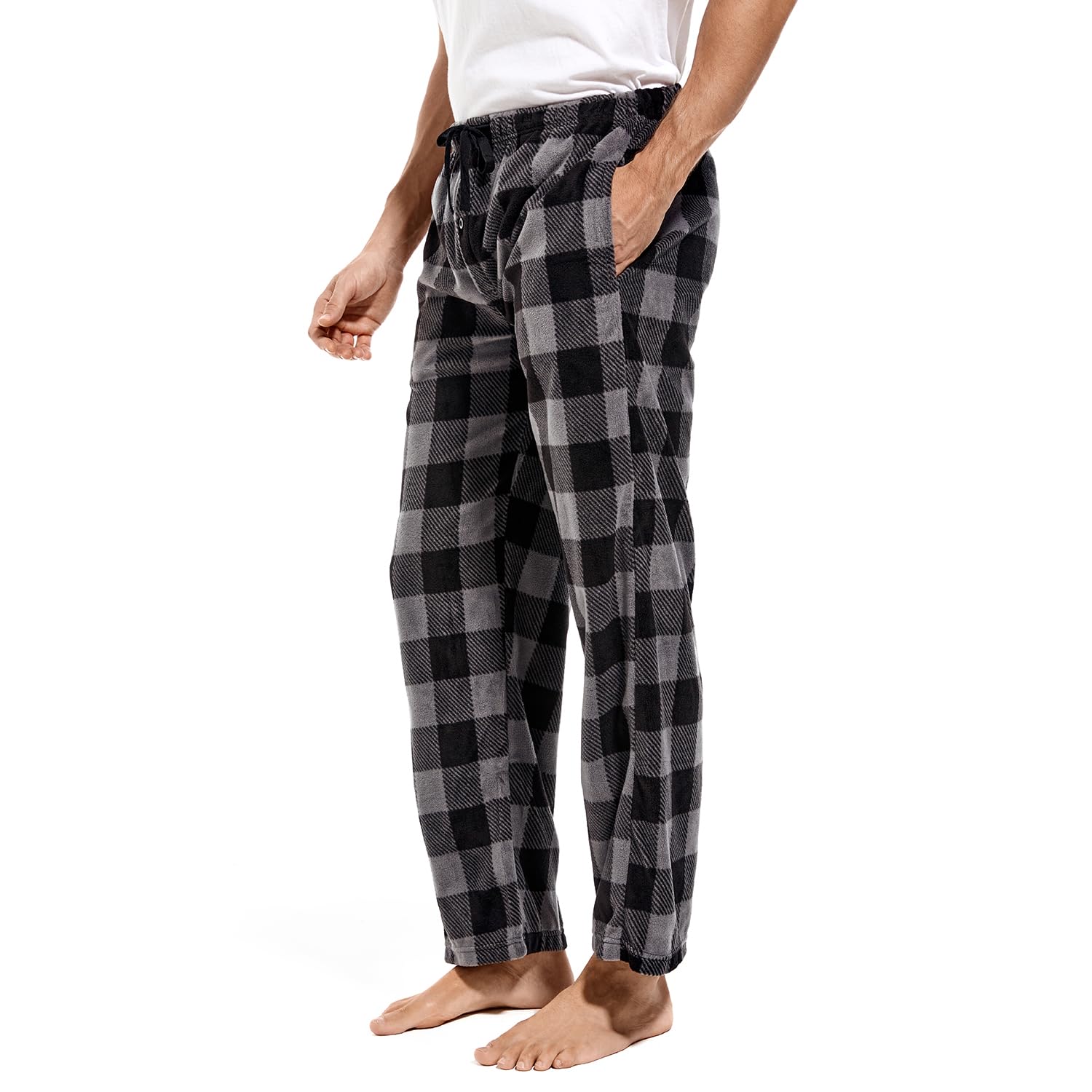 DG Hill Fleece Lounge Pants - Sleepwear Plaid PJs with Pockets Microfleece PJ - Flannel Mens PJ Pajama Pants Bottoms