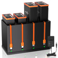 JYJZPB 4 Pack Rechargeable Battery for Moultrie Battery pack+4 Port Charger Compatible with Moultrie Cellular Trail Camera EDGE,EDGE 2,EDGE 3,EDGE PRO,EDGE 2 PRO,EDGE 3 PRO,USB-C Solar Panels Charging