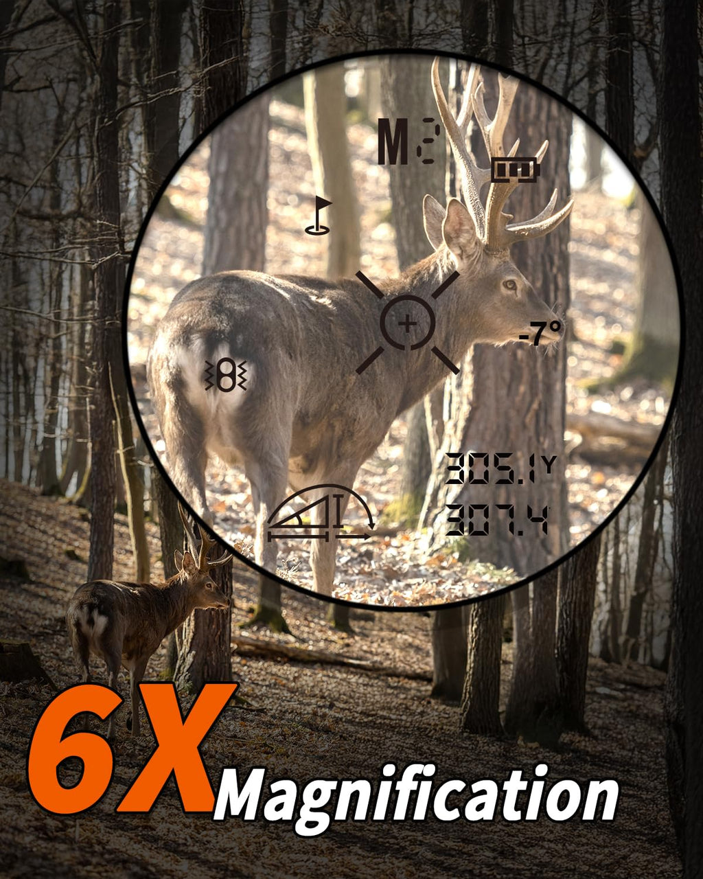 WOSPORTS Hunting Rangefinder, Range Finder for Hunter with Bow Hunting Mode/Distance/Angle/Speed/Scan Multi Functional, 6X Magnification, 1200-Yard
