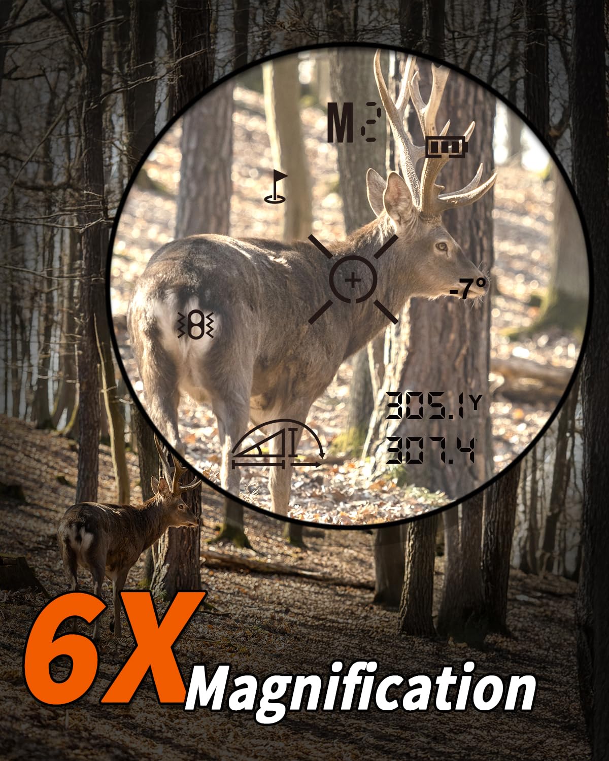 WOSPORTS Hunting Rangefinder, Range Finder for Hunter with Bow Hunting Mode/Distance/Angle/Speed/Scan Multi Functional, 6X Magnification, 1200-Yard