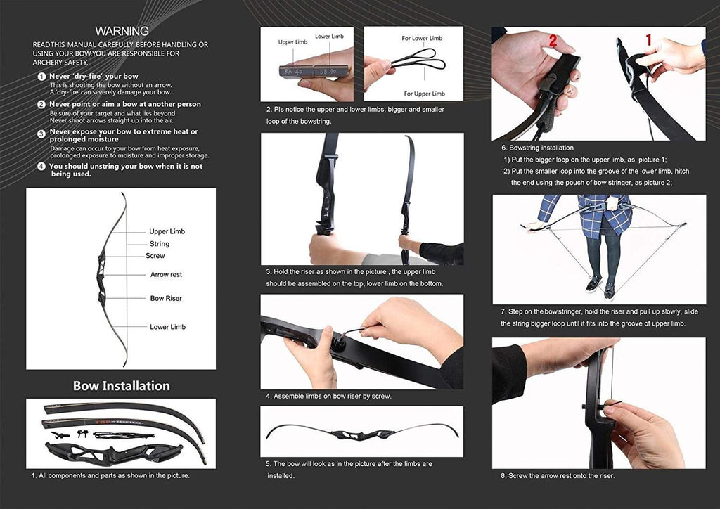 TOPARCHERY Archery 56" Takedown Recurve Bow and Arrow Set Metal Riser Right Hand Black Bow and Arrow Kit with 6Pcs Carbon Arrows Right Hand (35)