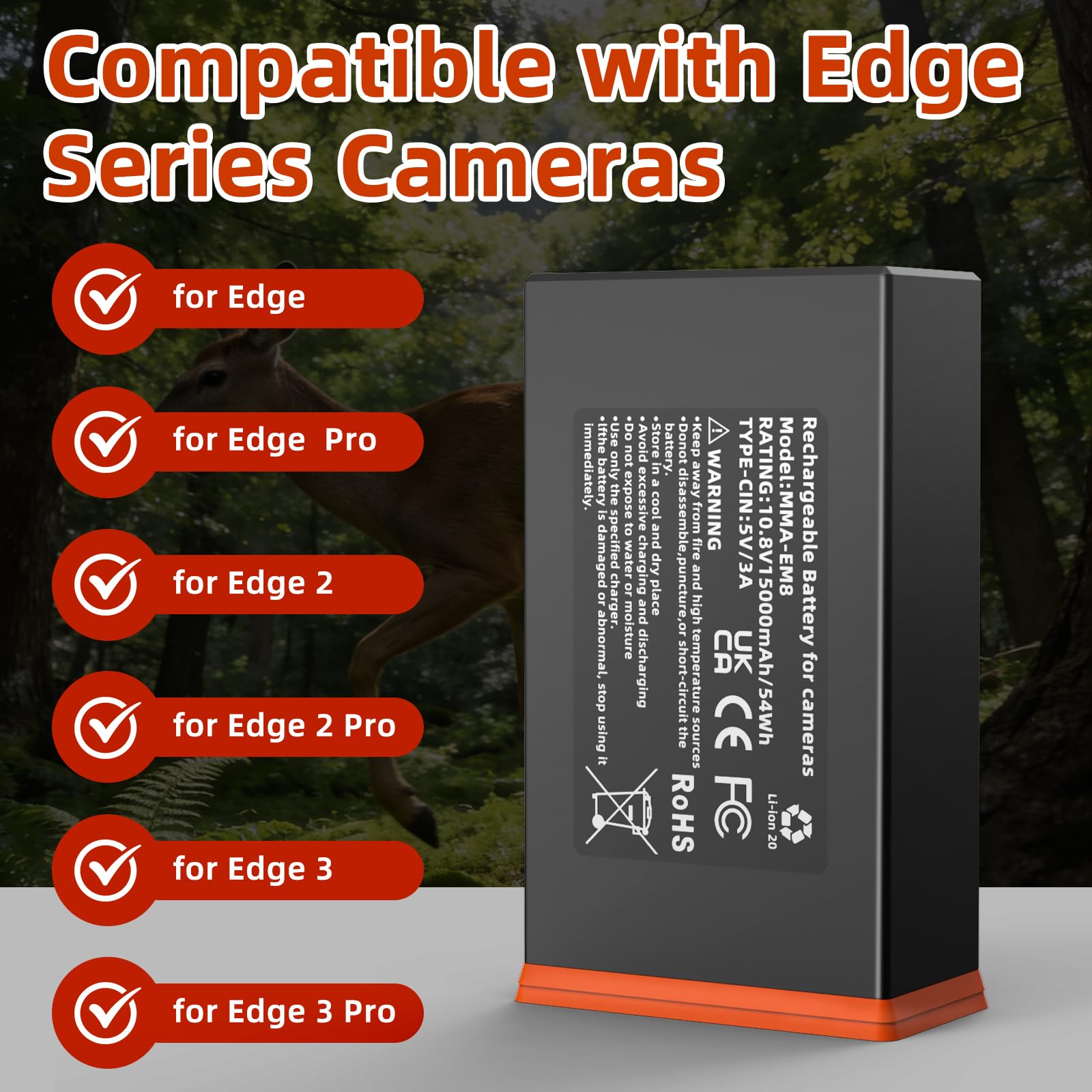 4 Pack Battery for Moultrie Power Mag Rechargeable Lithium-Ion Battery Pack Replacement, Compatible with Moultrie Cellular Trail Cameras Edge, Edge Pro, Edge 2, Edge 2 Pro, Sup Solar Panel Charging