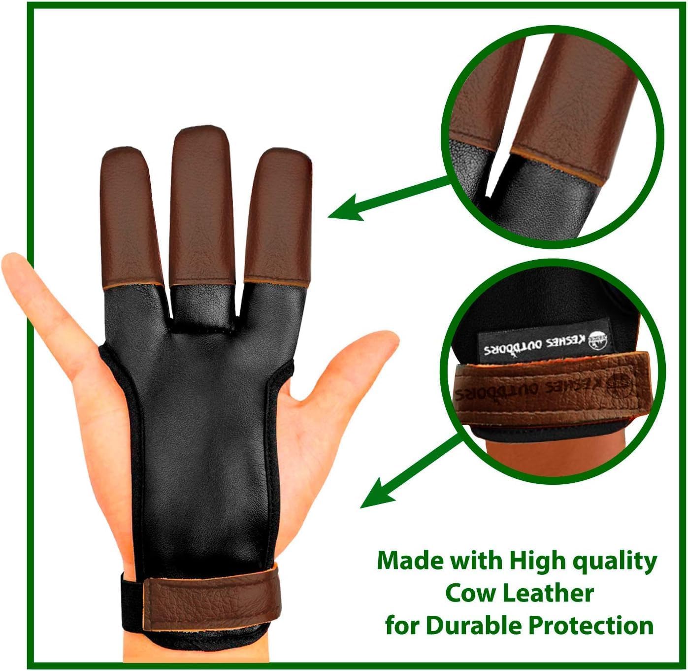KESHES Archery Glove Three Finger Tab - Durable Leather Finger Protector for Recurve & Longbow Bows - Comfortable Finger Guard for Men, Women, & Youth - Ideal for Archery Hunting & Target Practice
