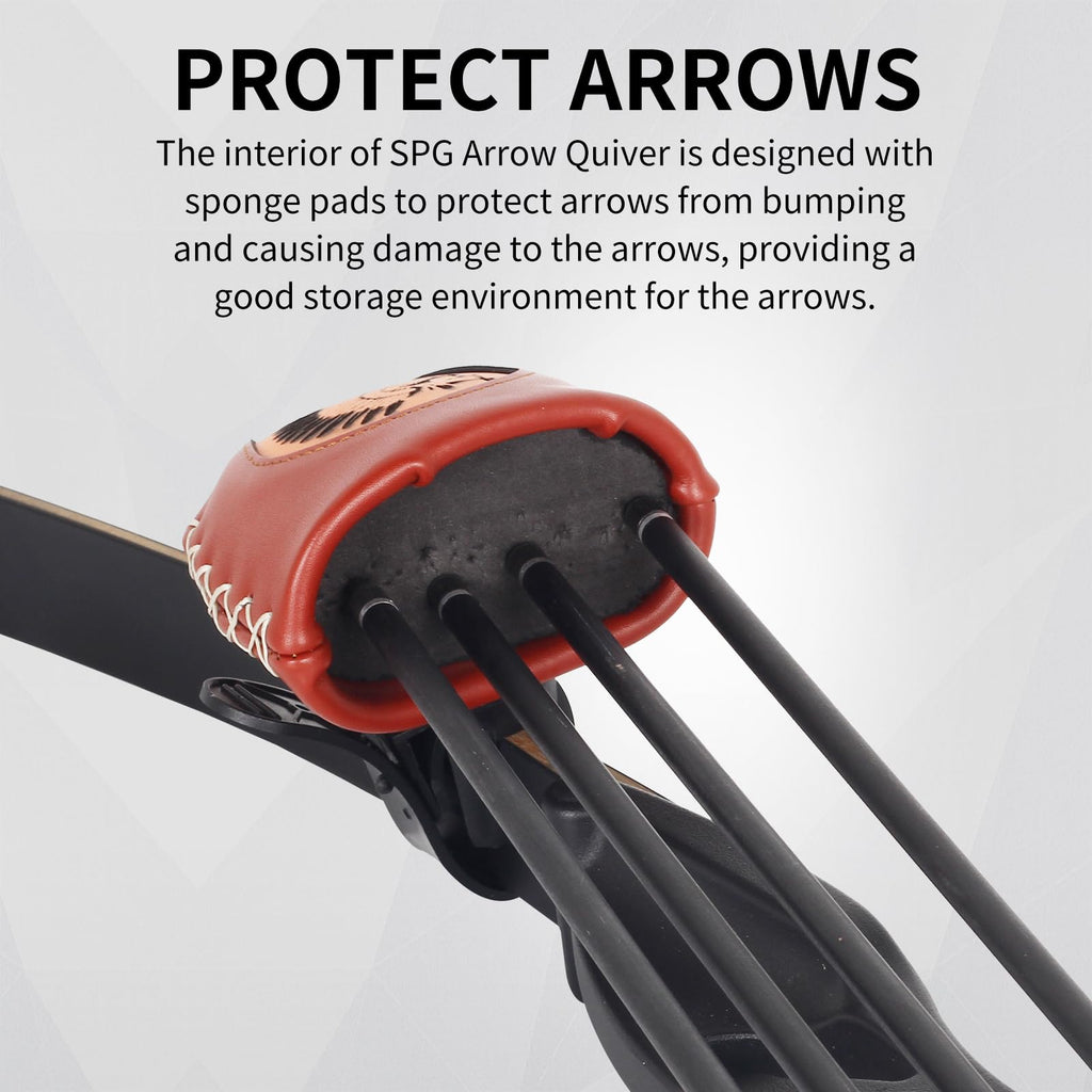SPG Adjustable Archery Arrow Quiver - Leather Quiver Arrow Holder with Quick Shoot System Longbow Recurve Bow Quiver 4/6 Arrows Hanged Arrow Case for Hunting Shooting Practice (4 Arrows)
