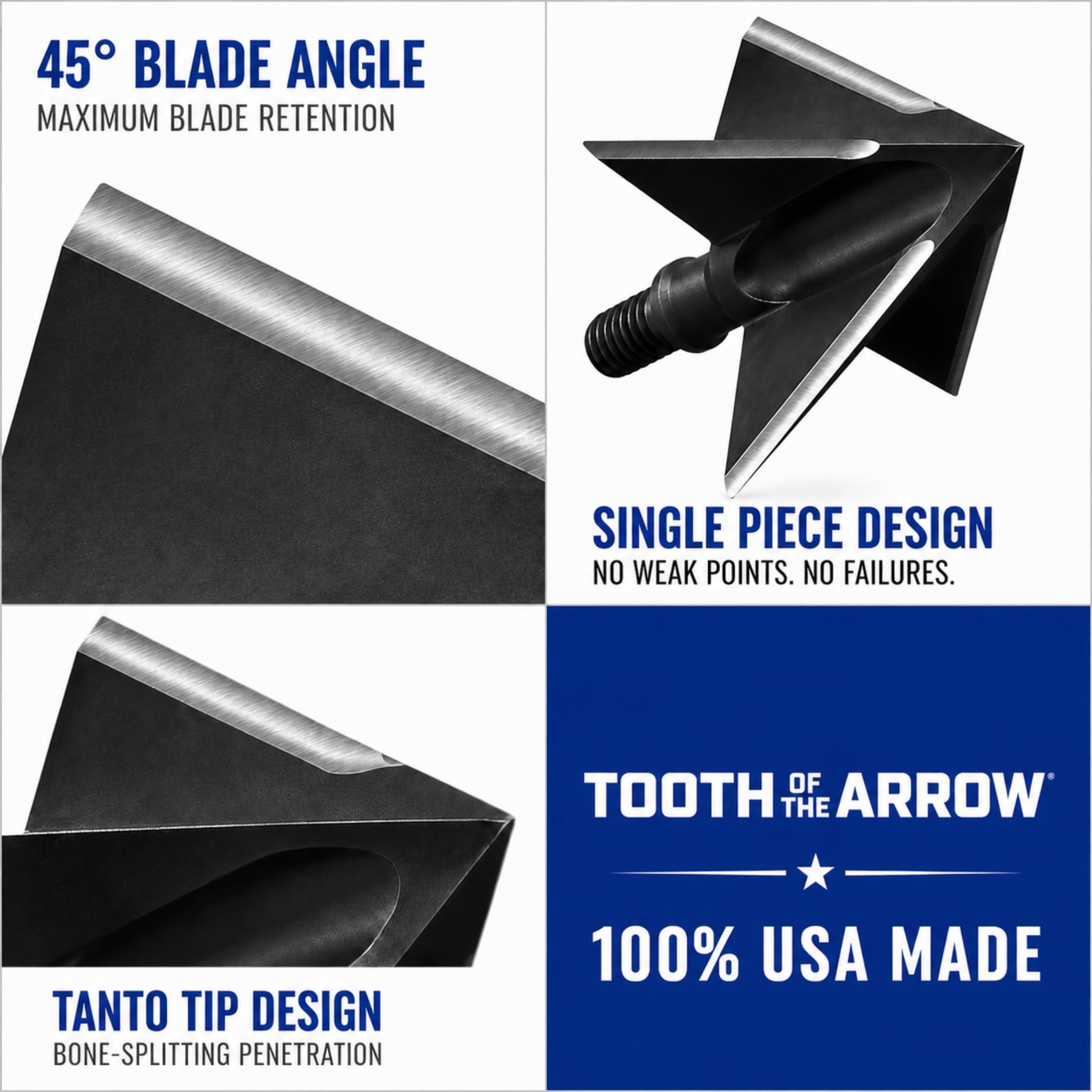 Tooth Of The Arrow Broadheads - 150 Grain - 100% USA Made - Broadhead for Crossbow and Compound Bow - Premium Archery Broadheads for Hunting - Fixed Blade - 3 Pack (1-3/16-Inch)