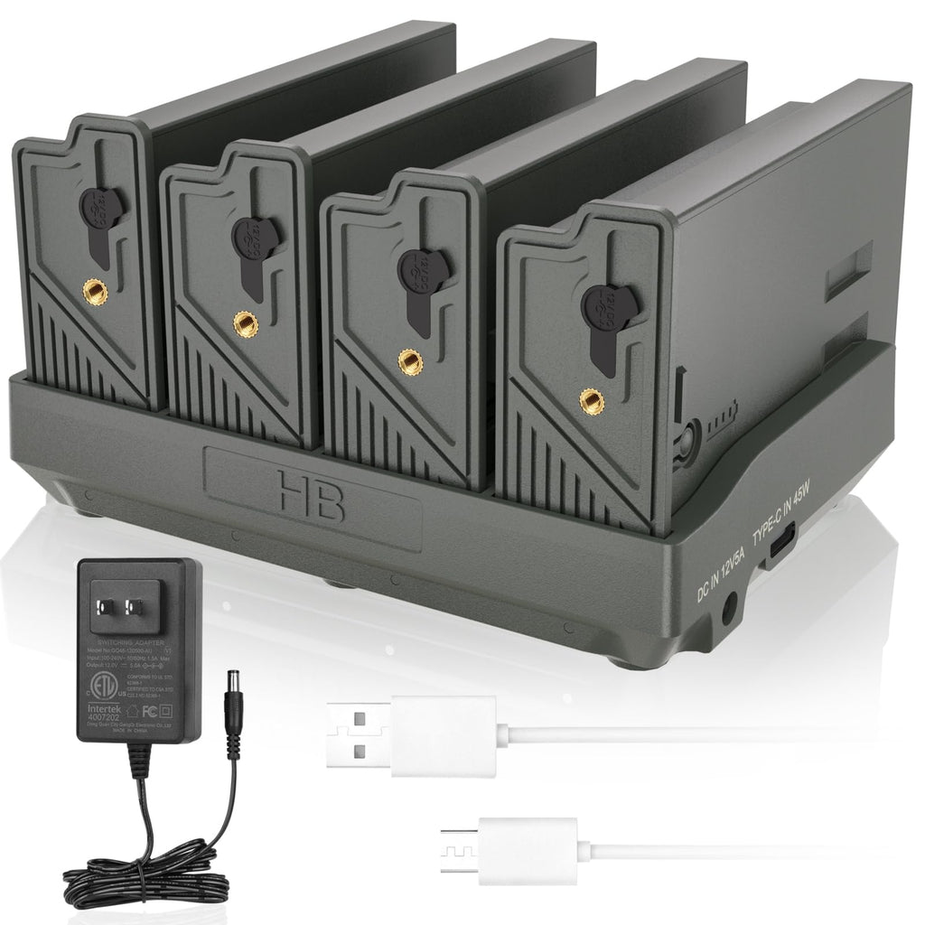 REACELL 4 Pack New Reveal Rechargeable Battery + Cartridge 4 Port Charger, Compatible with TACTACAM Reveal X Gen 3.0, Pro 3.0,X PRO, X 2.0, X, SK, XB Cellular Trail Camera