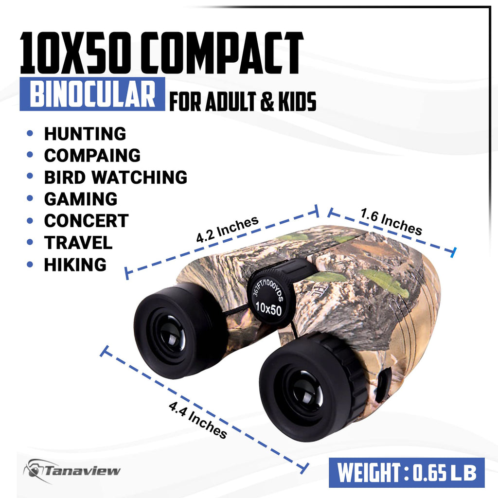 10x50 Compact Binoculars for Adults - Long Distance View, High Powered Binoculars with Travel Case - Lightweight, Large Eyepiece, Water & Fog Proof - Hunting, Bird Watching, Cruise