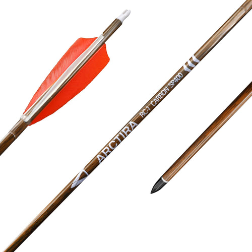 ARCTIRA 12Pcs Archery Traditional Carbon Arrows for Recurve Bow with Feather for Longbow Compound Bow Lightweight Hunting Arrows for Adults Target Practice (Brown Shaft, 500 Spine)