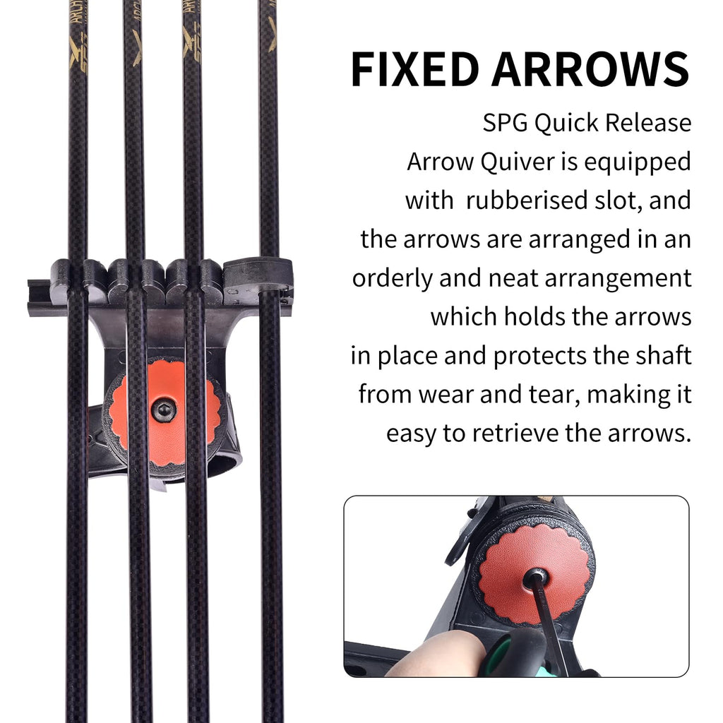 SPG Adjustable Archery Arrow Quiver - Leather Quiver Arrow Holder with Quick Shoot System Longbow Recurve Bow Quiver 4/6 Arrows Hanged Arrow Case for Hunting Shooting Practice (4 Arrows)