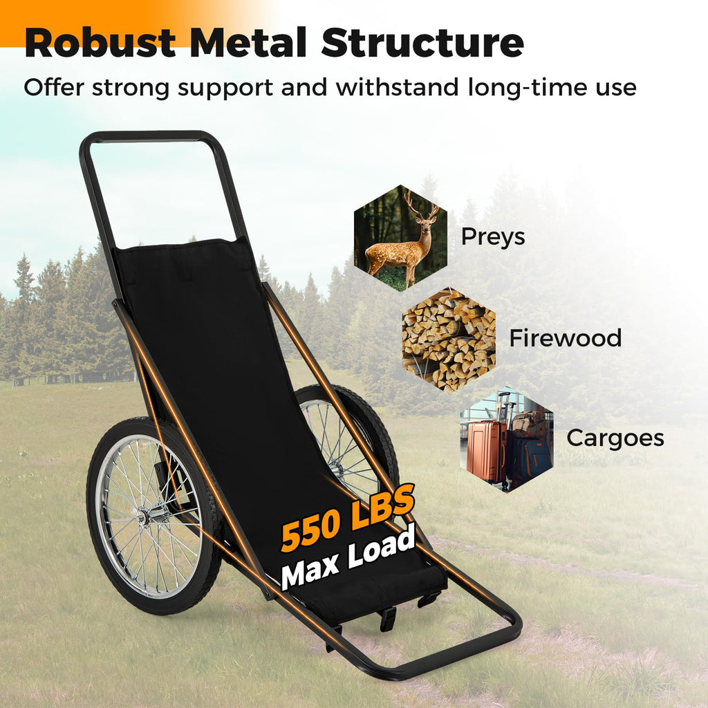 Tangkula Deer Cart, 550 LBS Deer Cart Game Hauler with Polyester Liner, 2 Big Rubber Wheels, 2 Buckle Straps, Ergonomic Handle, Heavy-Duty Folding Game Cart for Hunting, Hiking, Fishing