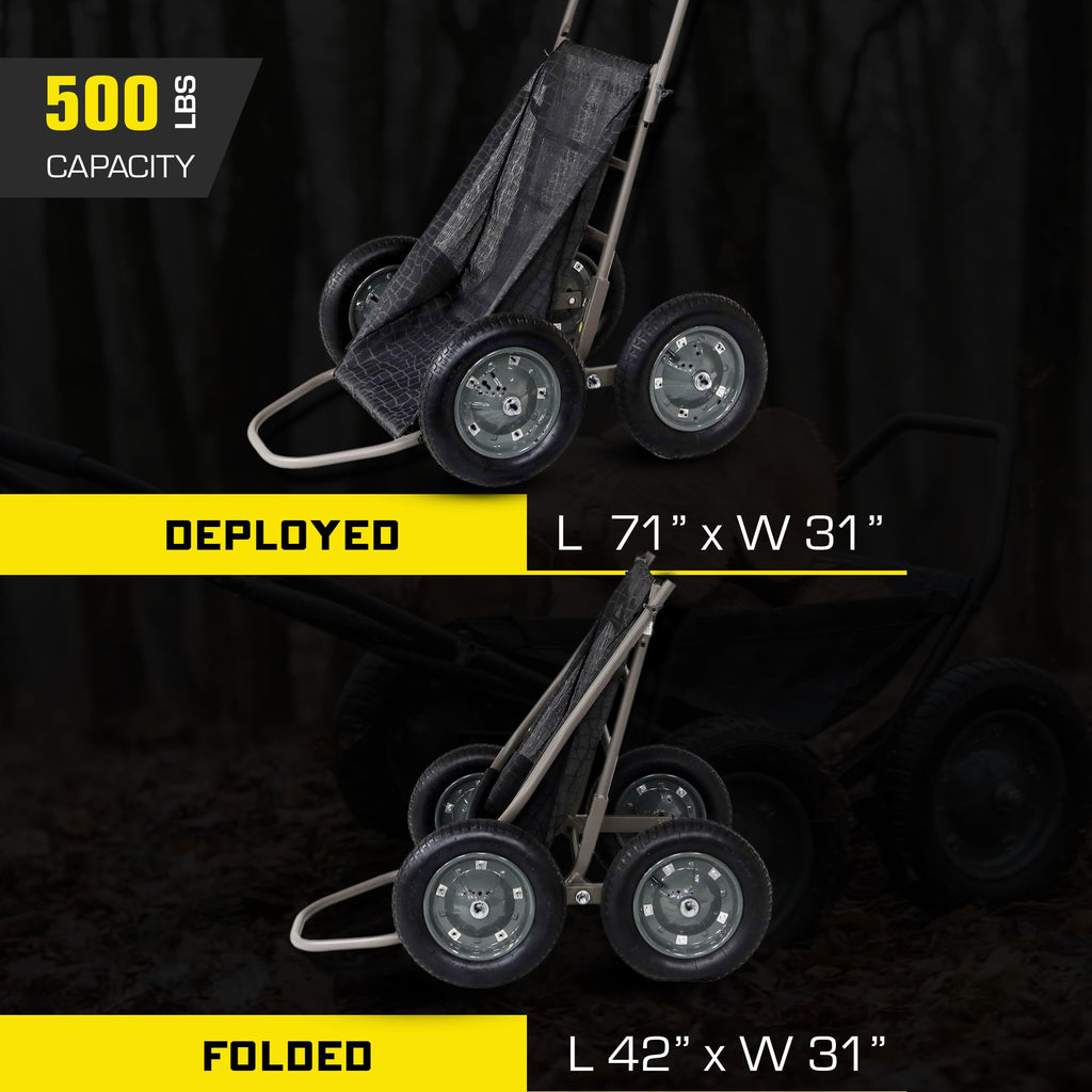 Hawk Crawler Multi-Use Folding Cart, Deer Hunting Fishing Cart w/ 500 Lb Capacity for Hauling Game, Bait, Hunting Gear, & Wood, Flat Dark Earth Gray