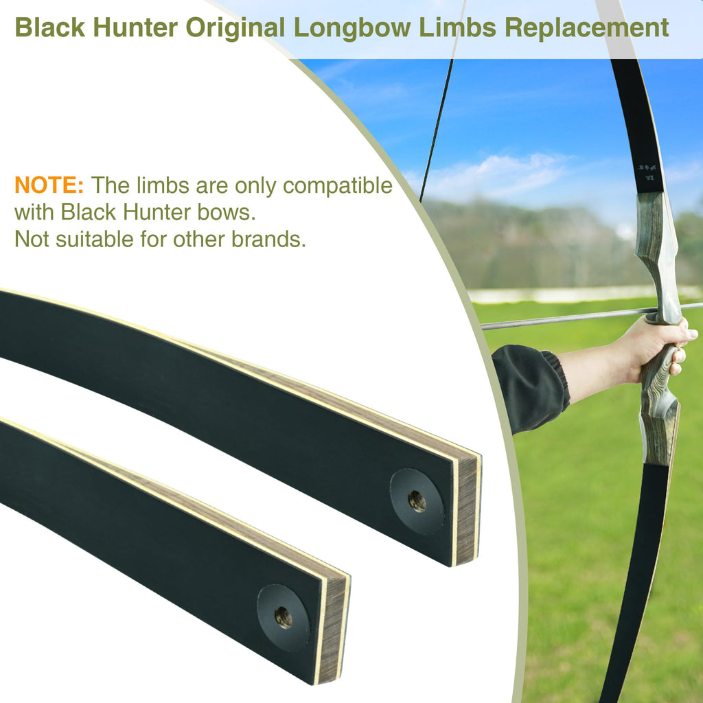 Black Hunter Original Takedown Longbow Limbs Replacement, GLURAK 35lb Fiberglass and Bamboo Sheet Laminated Bow Limbs