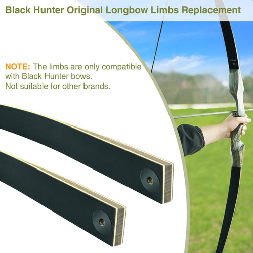 Black Hunter Original Takedown Longbow Limbs Replacement, GLURAK 35lb Fiberglass and Bamboo Sheet Laminated Bow Limbs