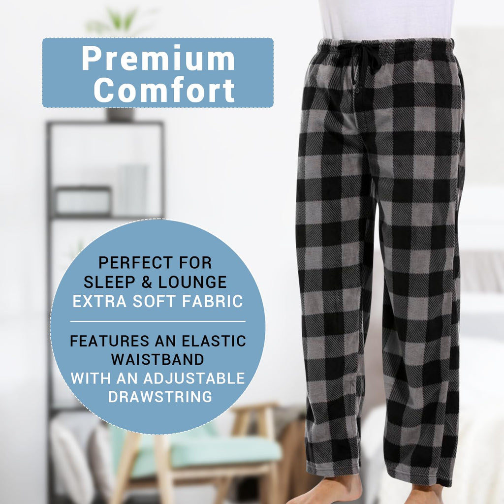 DG Hill Fleece Lounge Pants - Sleepwear Plaid PJs with Pockets Microfleece PJ - Flannel Mens PJ Pajama Pants Bottoms