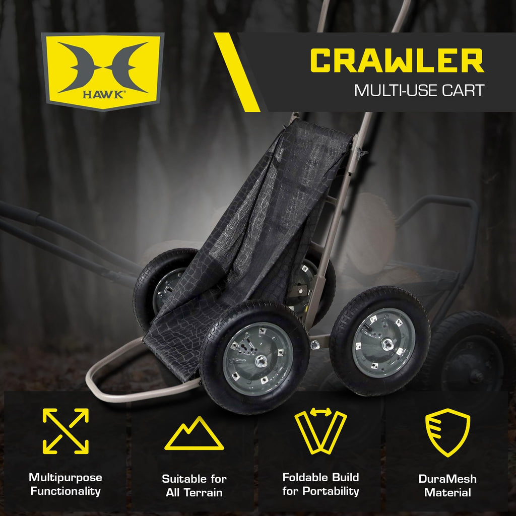 Hawk Crawler Multi-Use Folding Cart, Deer Hunting Fishing Cart w/ 500 Lb Capacity for Hauling Game, Bait, Hunting Gear, & Wood, Flat Dark Earth Gray