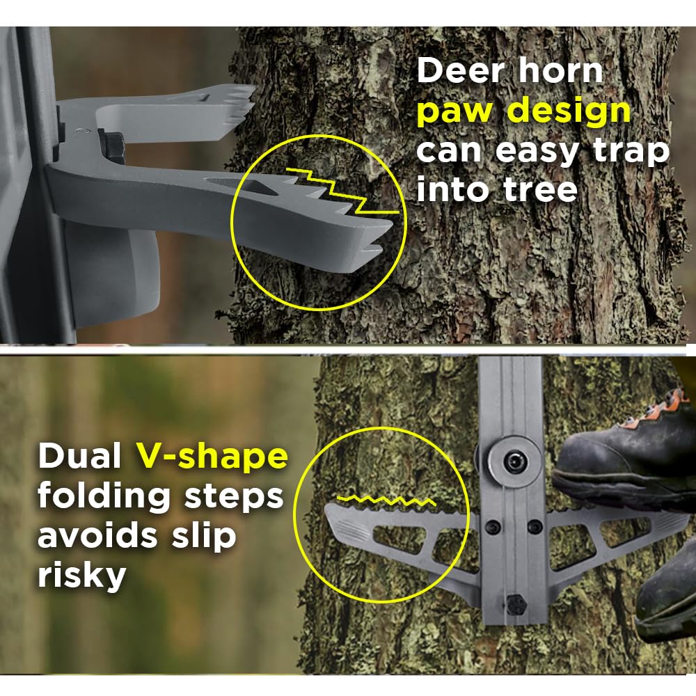 Sebnux Aluminum Hunting Climbing Stick Lightweight Hunting Climbing Step Non-Slip Tree Climbing Stick with Fold Up Steps (4, 18 Inch)