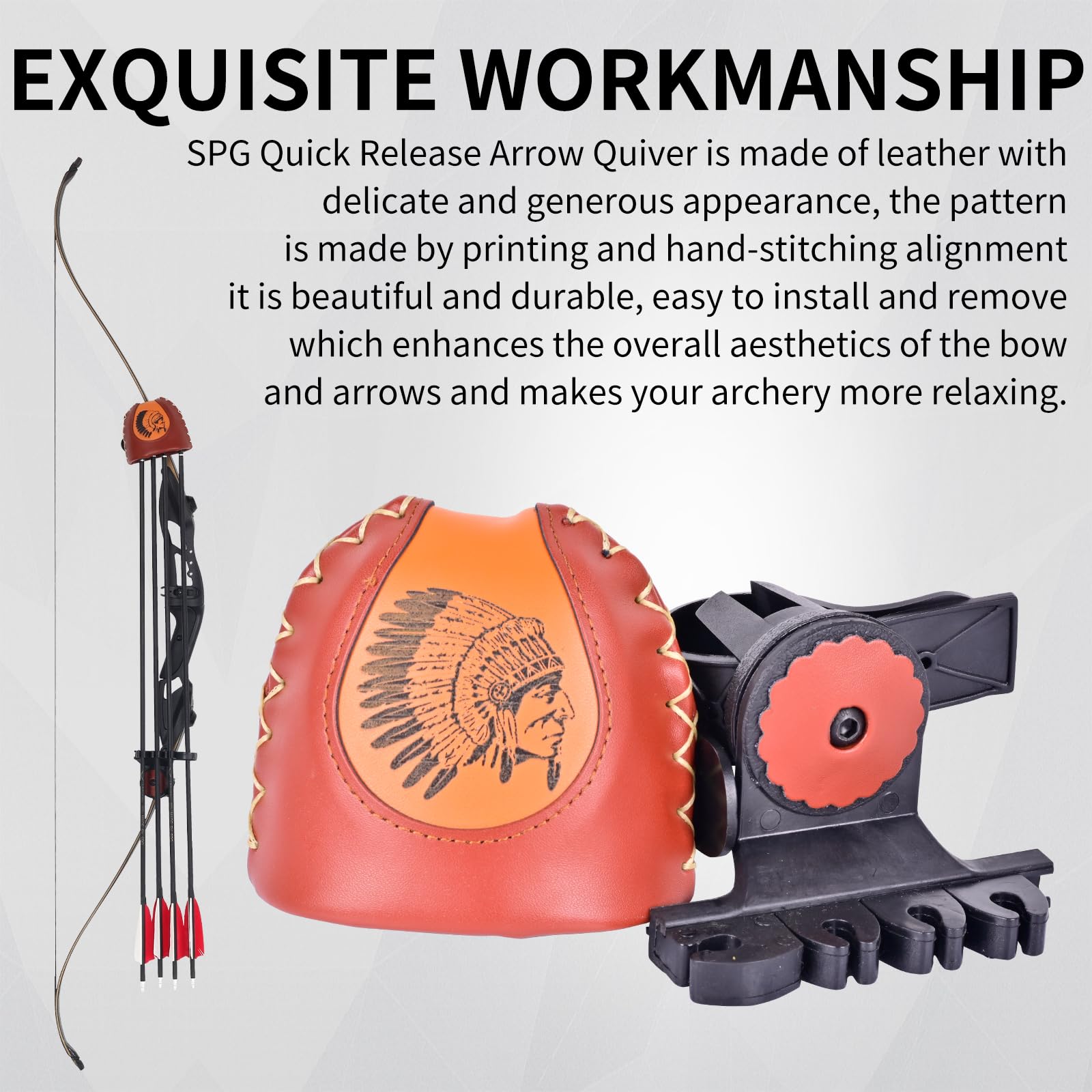 SPG Adjustable Archery Arrow Quiver - Leather Quiver Arrow Holder with Quick Shoot System Longbow Recurve Bow Quiver 4/6 Arrows Hanged Arrow Case for Hunting Shooting Practice (4 Arrows)
