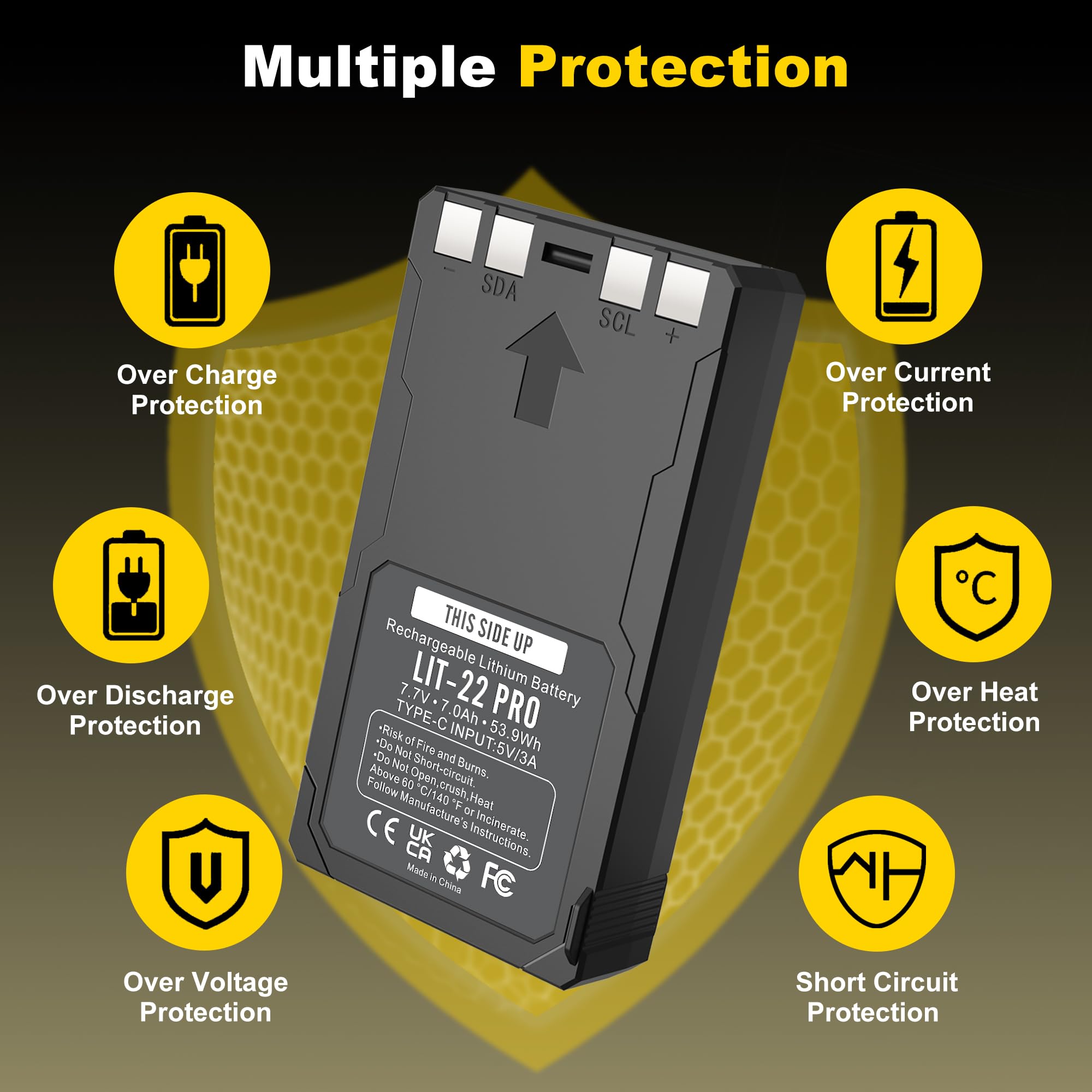 Fulpower 4-Pack 7000mAh LIT-22 Replacement Rechargeable Battery Compatible with Spypoint Trail Cameras Flex Plus, M, Dark, S-Dark, S, G-36 Series - Ultimate Power Bundle