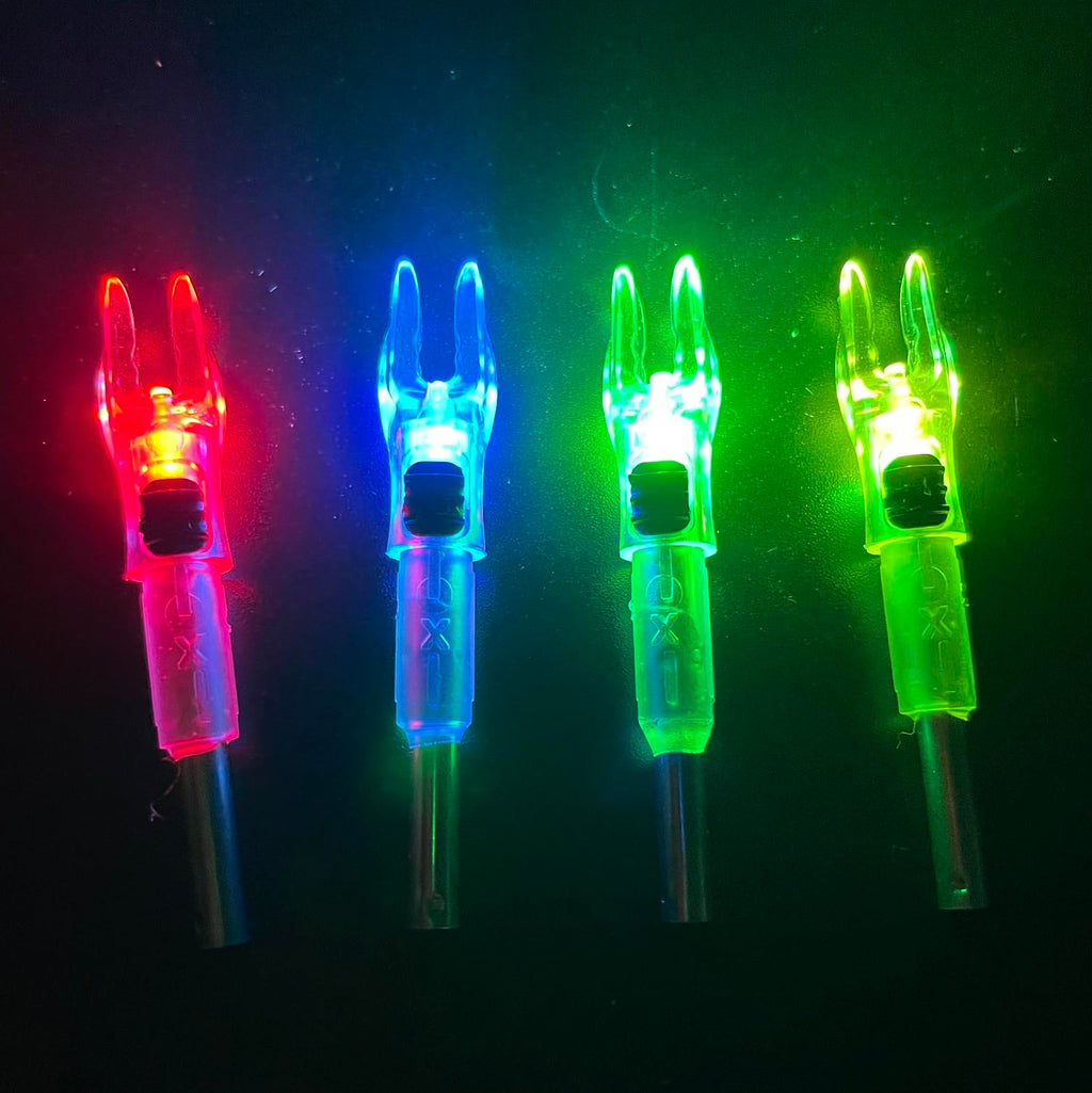 DEEPOWER X Lighted Nocks for Arrows .204”/.233”/.244”/.246” with ON/Off Switch 6-Pack with H, S, GT Bushings (Green-6Pack)