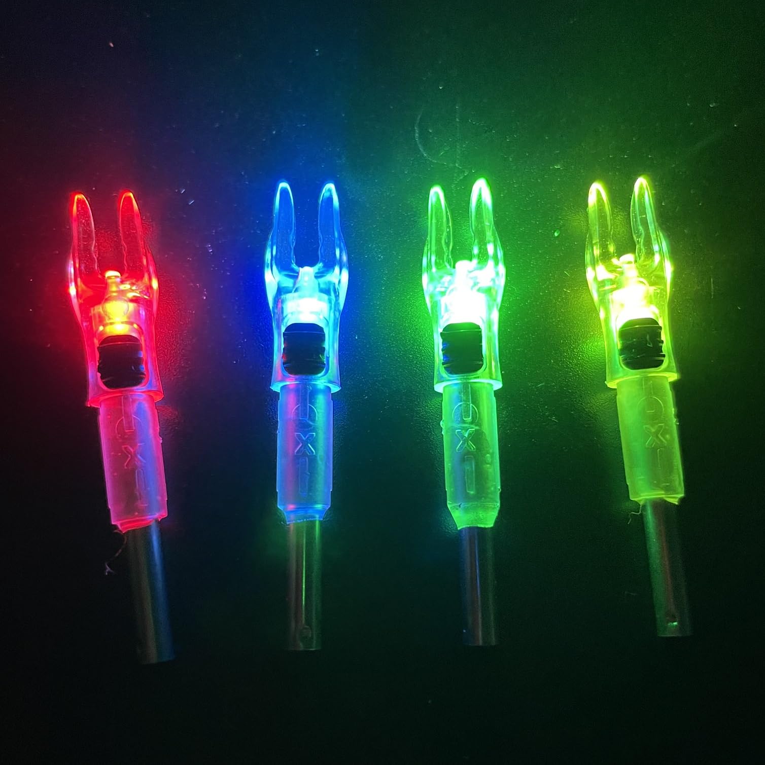 DEEPOWER X Lighted Nocks for Arrows .204”/.233”/.244”/.246” with ON/Off Switch 6-Pack with H, S, GT Bushings (Green-6Pack)