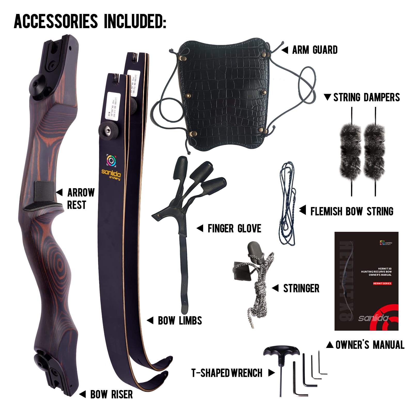 New Sanlida Hermit X8 Standard ILF Takedown Hunting Recurve Bow for Adults and Hunters, 60 Inch Wooden Recurve Bows Package for Outdoor, Hunting and Practice 25-60Lbs RH Only (40Lbs)