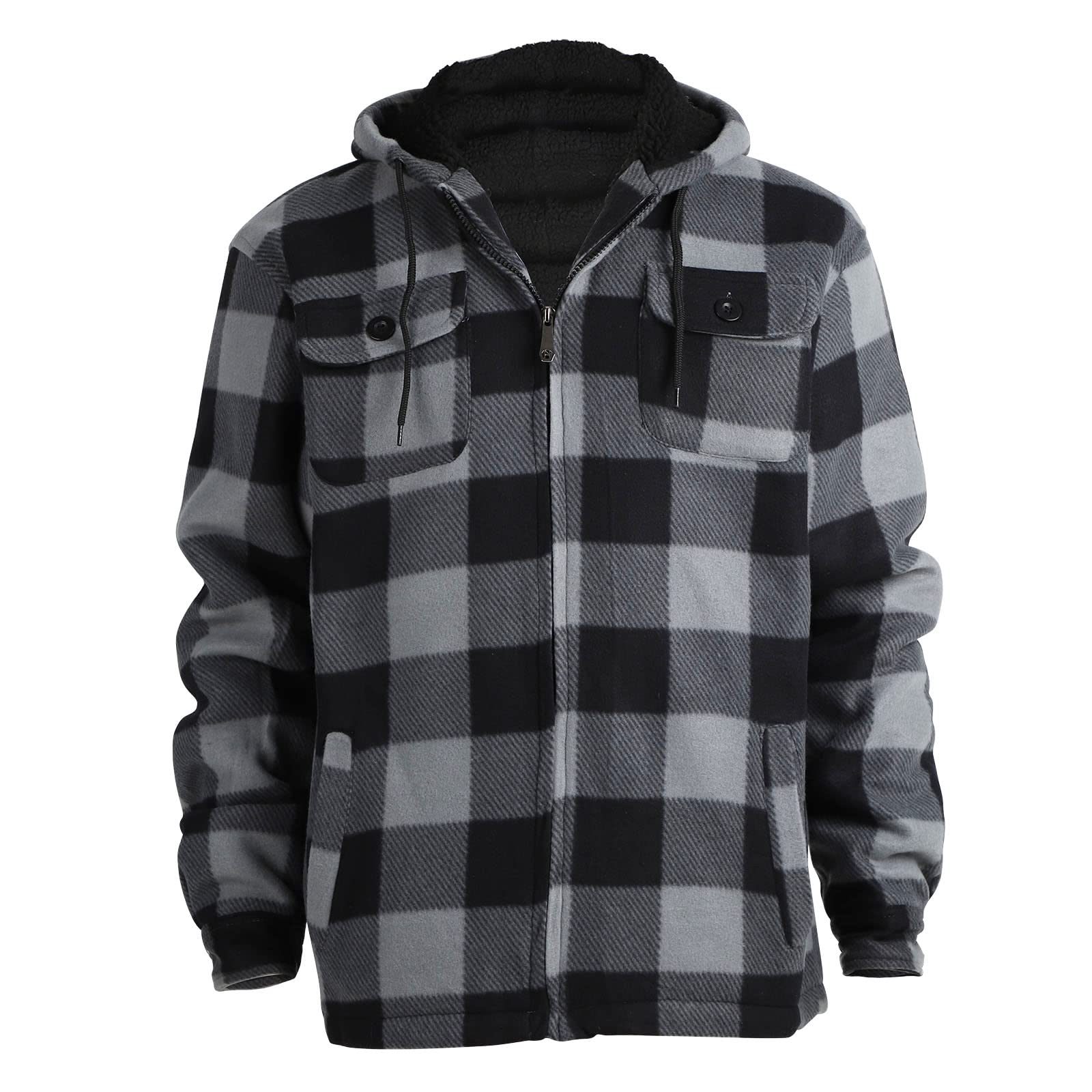 Gary Com Heavy Thick Flannel Plaid Jacket Sherpa Fleece Lined Hoodies for Men Zip Up Winter Warm Coat Buffalo Zipper Sweatshirt