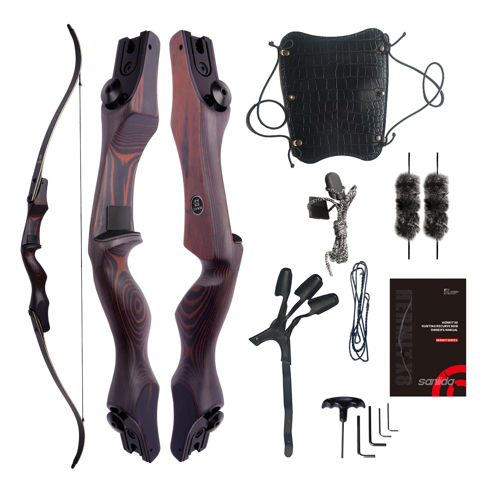 New Sanlida Hermit X8 Standard ILF Takedown Hunting Recurve Bow for Adults and Hunters, 60 Inch Wooden Recurve Bows Package for Outdoor, Hunting and Practice 25-60Lbs RH Only (35Lbs)