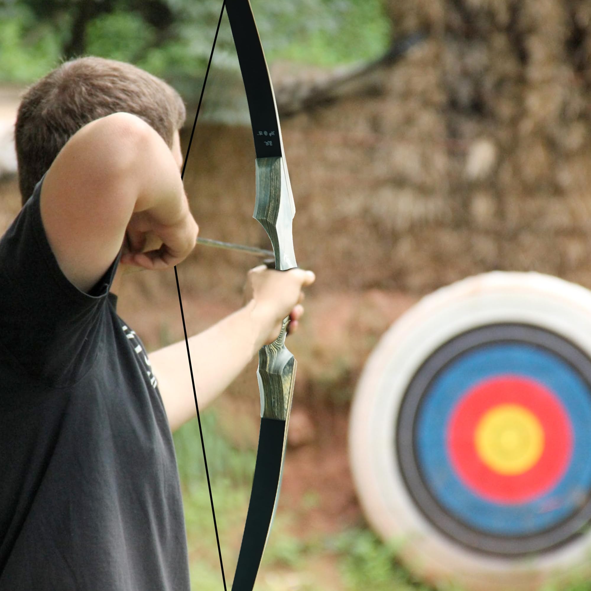 Black Hunter Takedown Longbow, GLURAK 60" Wooden Archery Bow Hunting Bow - Right Hand Bow for Beginner Training Practice, 60lb