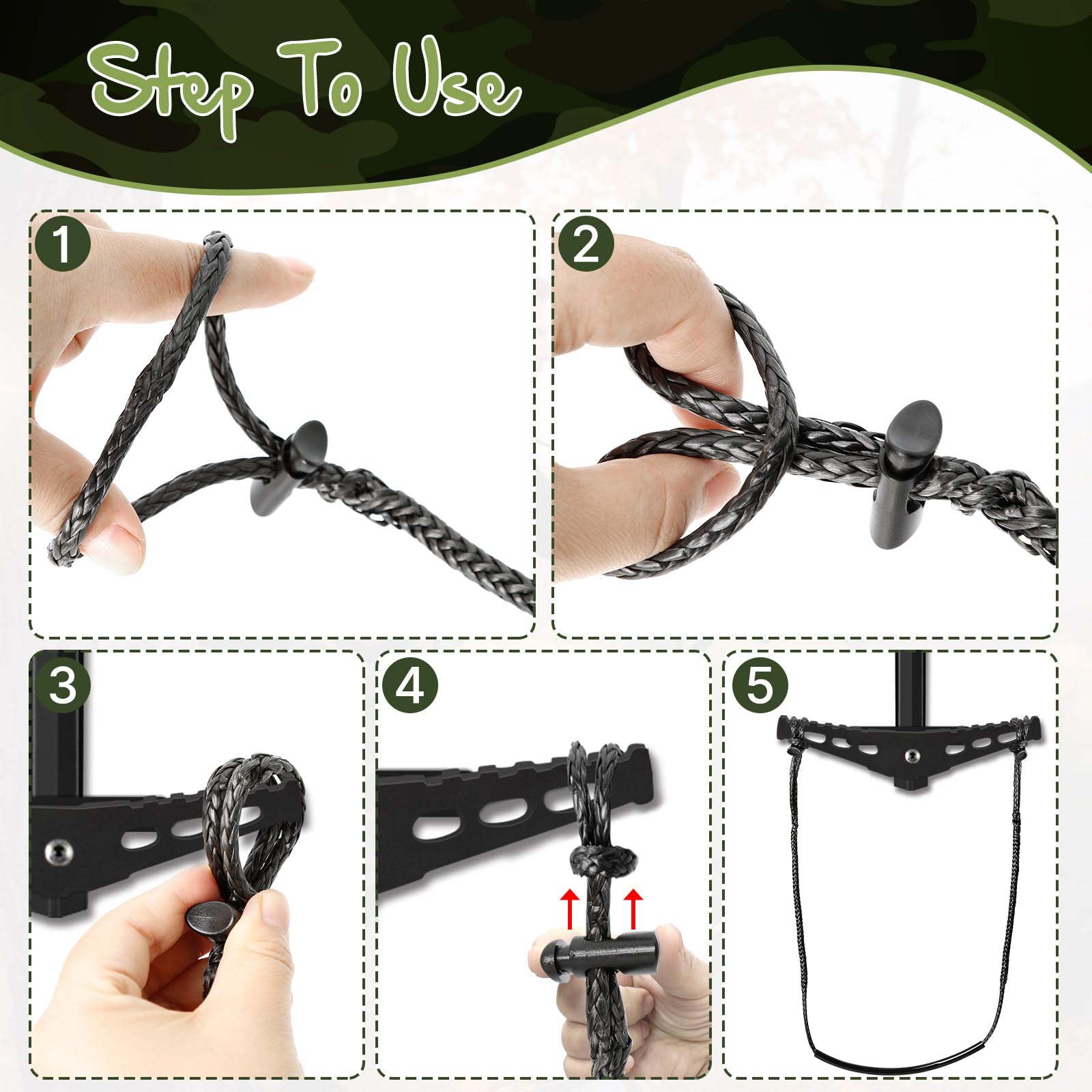 Climbing Stick Aider for Hunting - 2pc UHMWPE Single Step Aider,Cable Aiders for Climbing Sticks,Lightweight Rope Ladder Tree Stand Step,Sturdy Load-Bearing Ring of Steps Tree Saddle Accessories