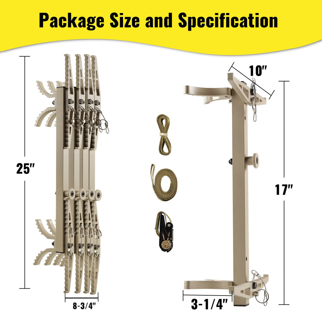 ONECHOI Climbing Sticks, 17” Lightweight Aluminium Hunting Climbing Sticks w/Silent Design, Tree Stand Sticks w/Pivoting V-Brackets & 20” Rope Aiders, Tree Steps for Deer Hunting Gear(4 Packs)