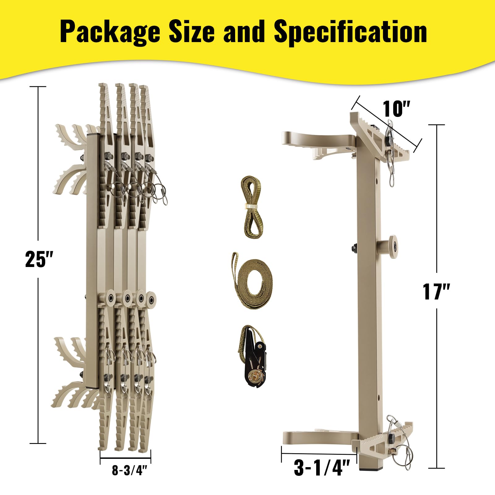 ONECHOI Climbing Sticks, 17” Lightweight Aluminium Hunting Climbing Sticks w/Silent Design, Tree Stand Sticks w/Pivoting V-Brackets & 20” Rope Aiders, Tree Steps for Deer Hunting Gear(4 Packs)