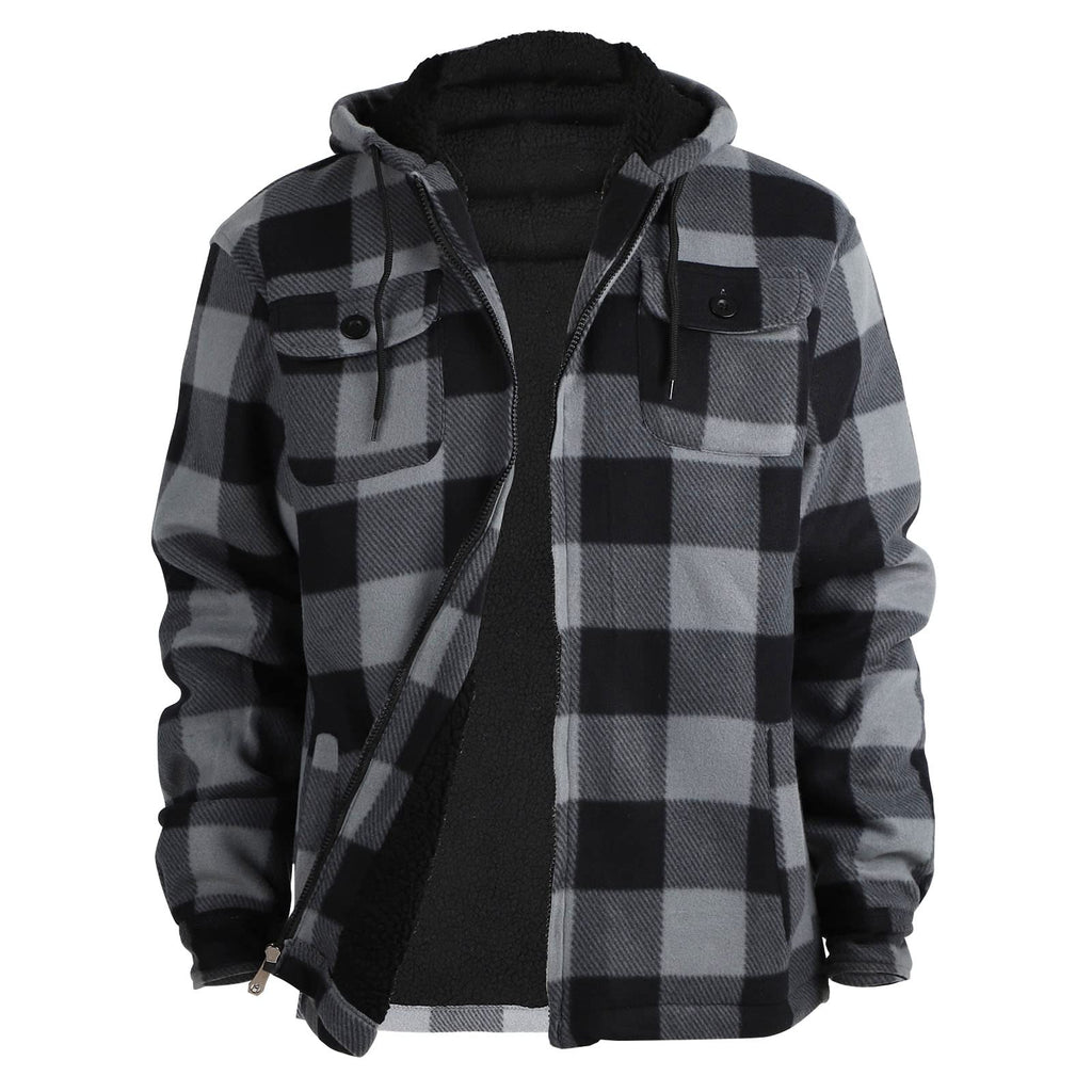 Gary Com Heavy Thick Flannel Plaid Jacket Sherpa Fleece Lined Hoodies for Men Zip Up Winter Warm Coat Buffalo Zipper Sweatshirt