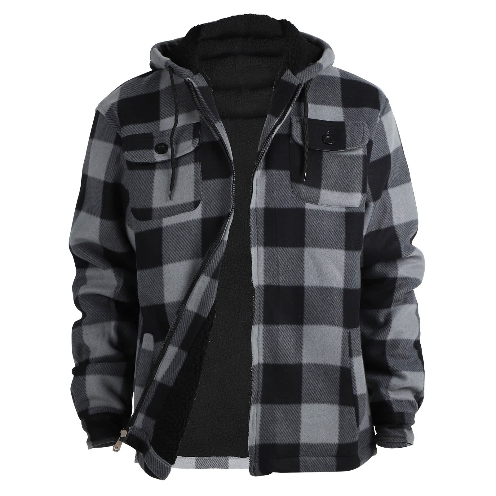 Gary Com Heavy Thick Flannel Plaid Jacket Sherpa Fleece Lined Hoodies for Men Zip Up Winter Warm Coat Buffalo Zipper Sweatshirt