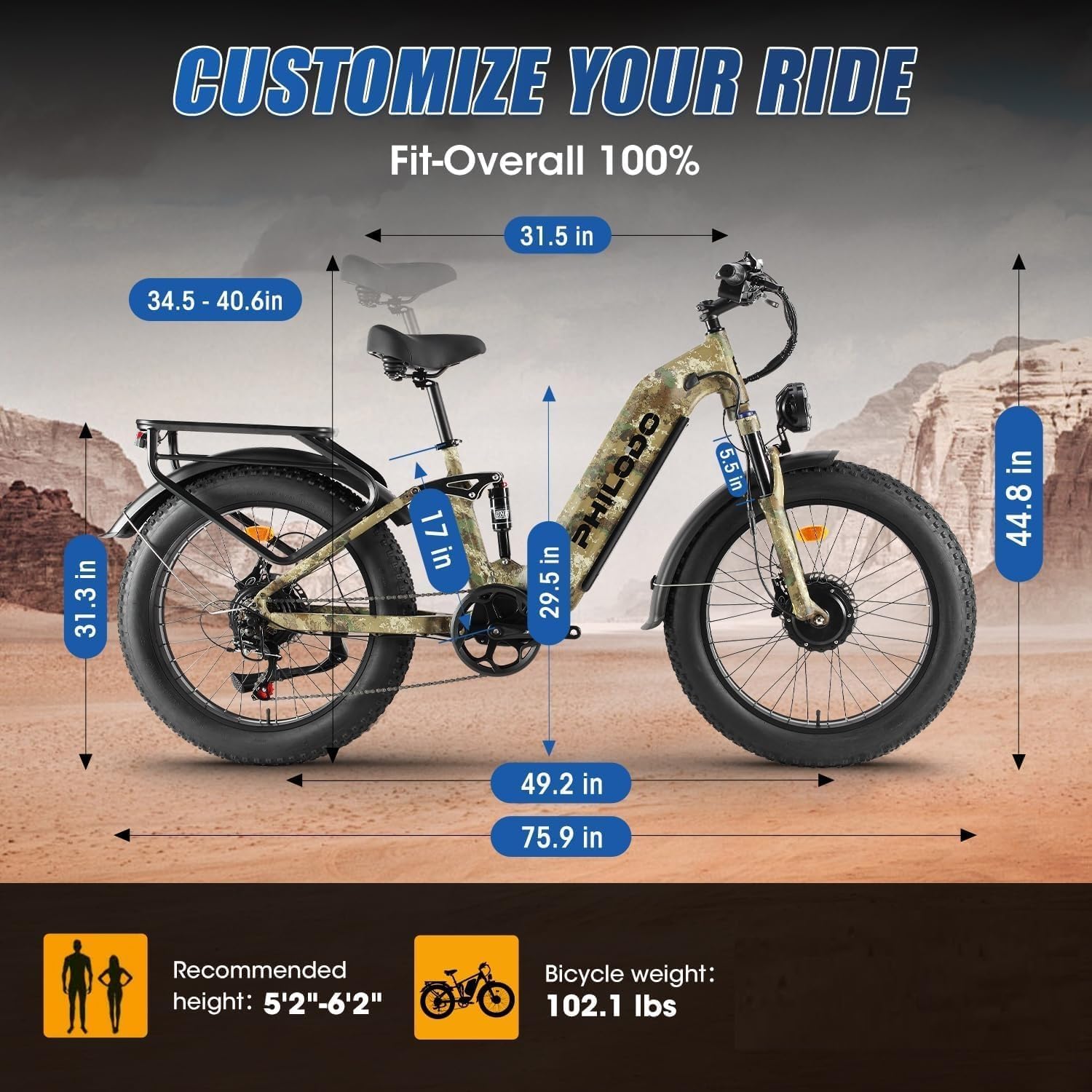 PHILODO Falcon 60V Off-Road Electric Bike Dual Motor Hunting Ebike, Fat Tire Full Suspension Dirt Bike for Adults, Long Range Snow/Sand Electric Bicycle(Green)