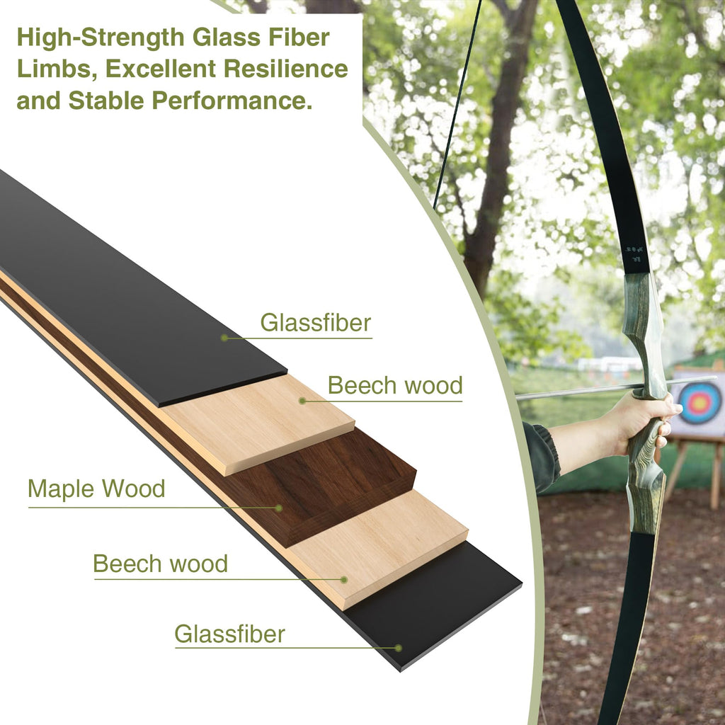 Black Hunter Original Takedown Longbow Limbs Replacement, GLURAK 35lb Fiberglass and Bamboo Sheet Laminated Bow Limbs